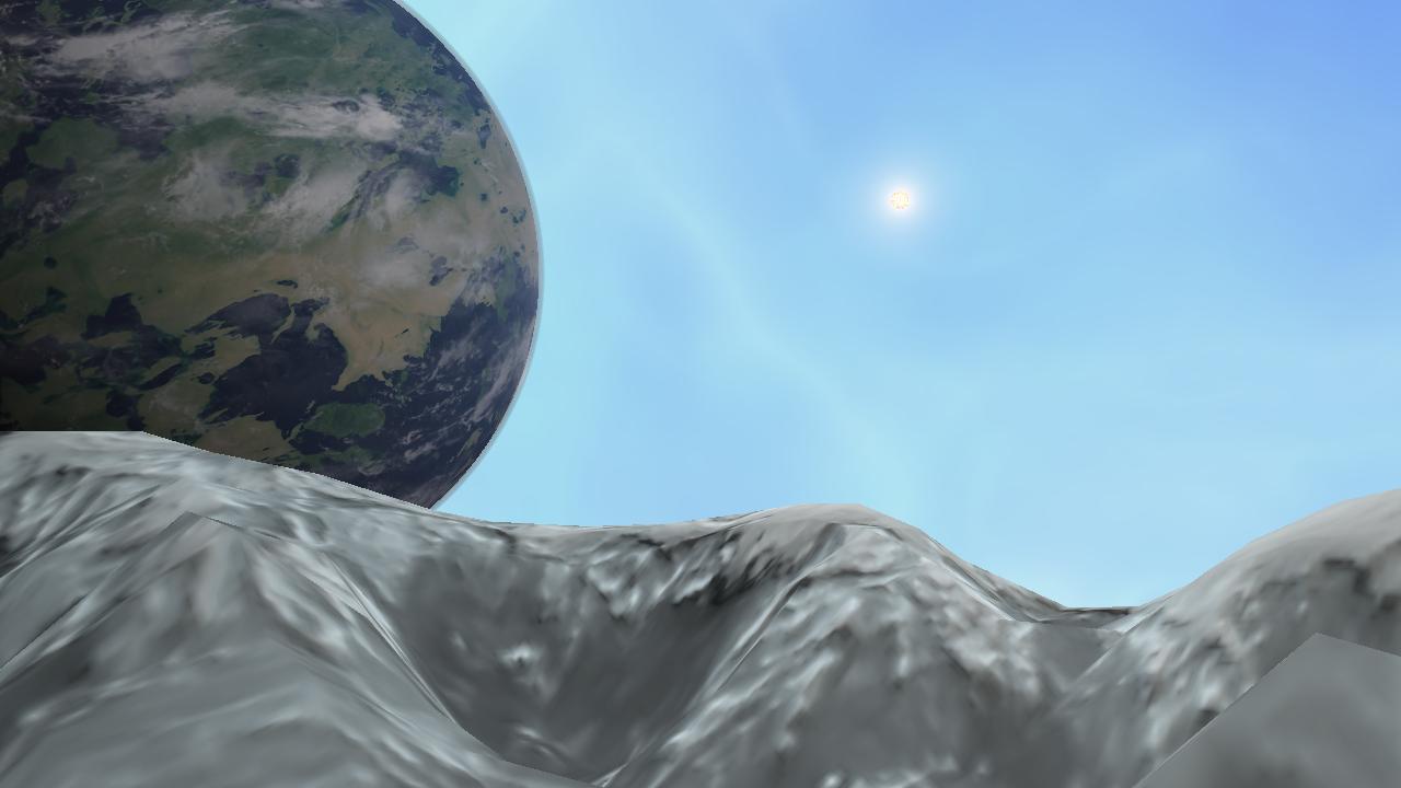 Epic view of an Earth like planet from the snowy mountains of its moon