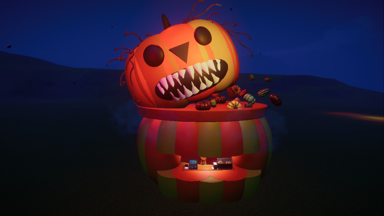 hotdog squad counter exploding pumpkin, Shopaußenhülle explodierender Kürbis