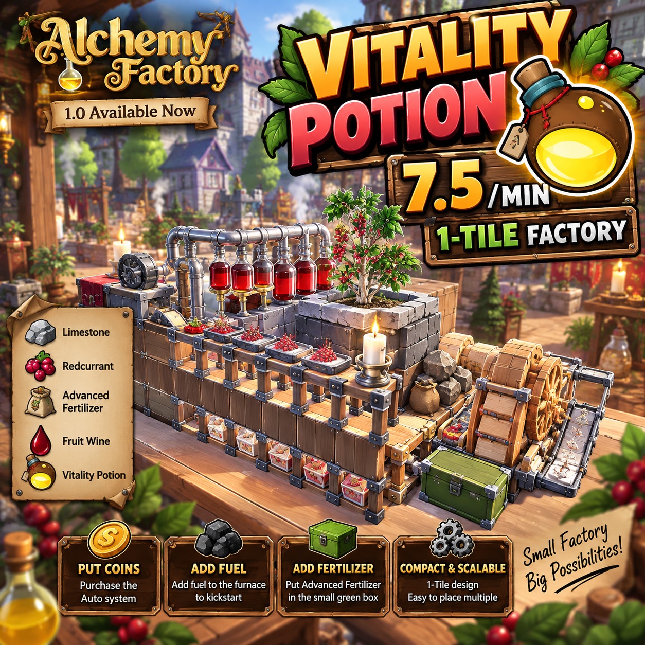 🧪 Vitality Potion Factory — 1-Tile | 7.5/min