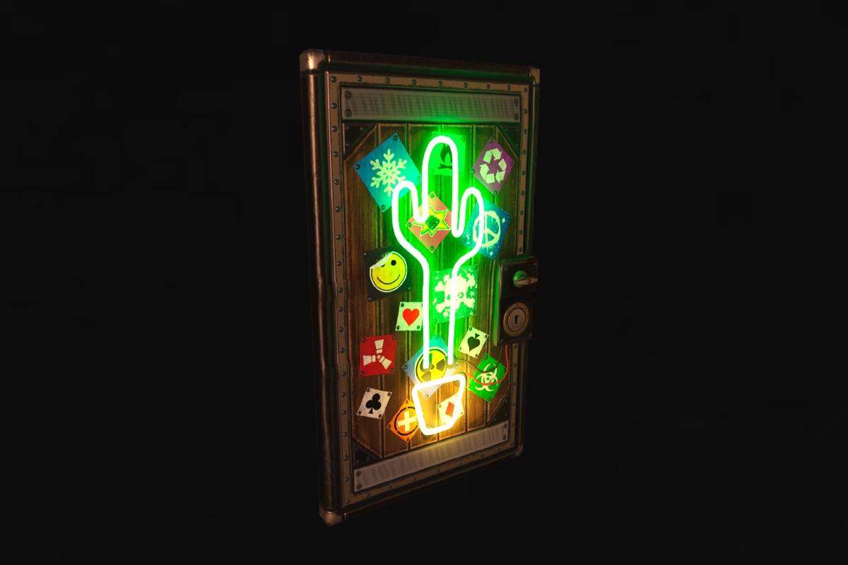 Neon Cactus Metal Door