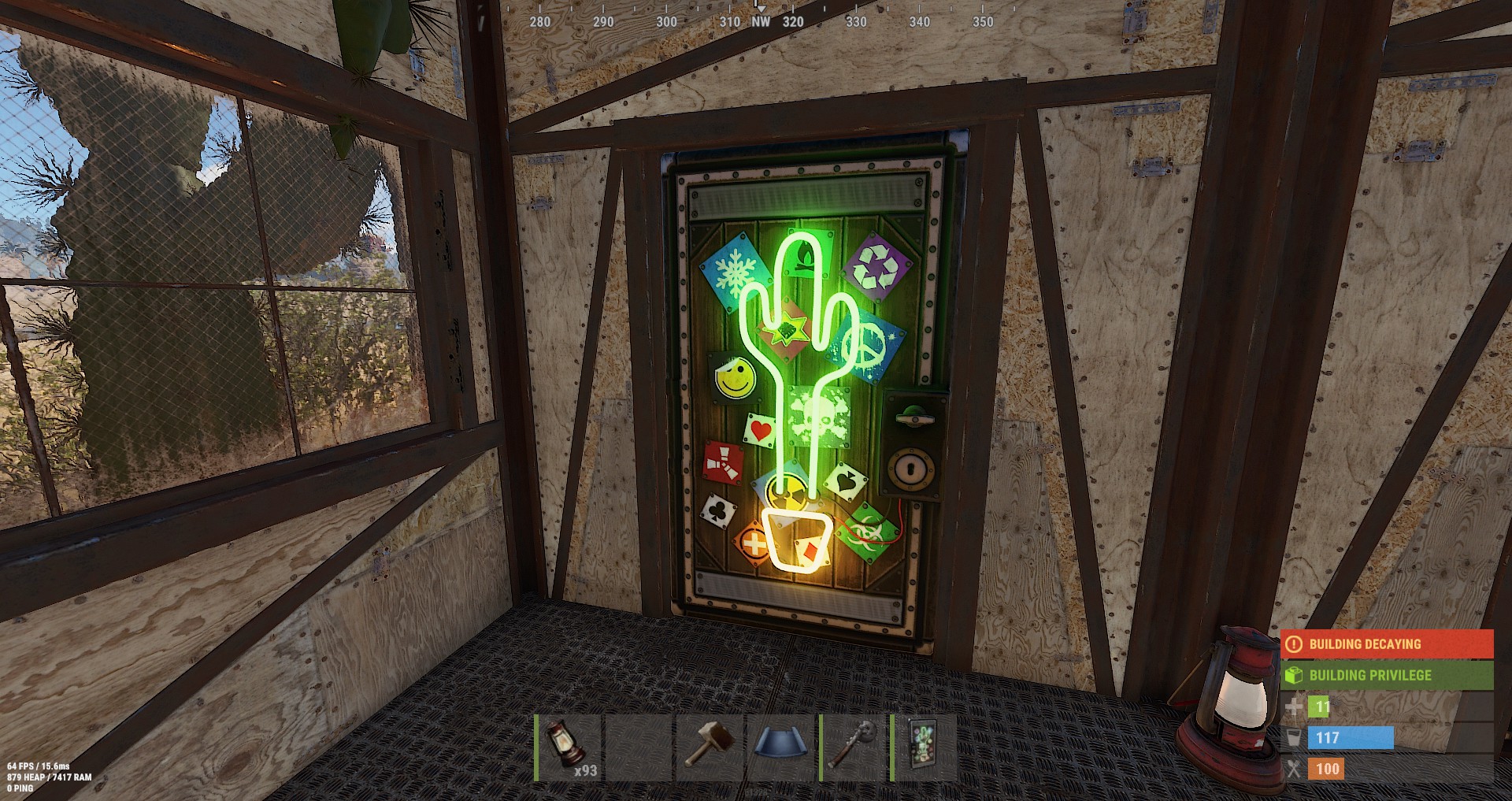 Neon Cactus Metal Door