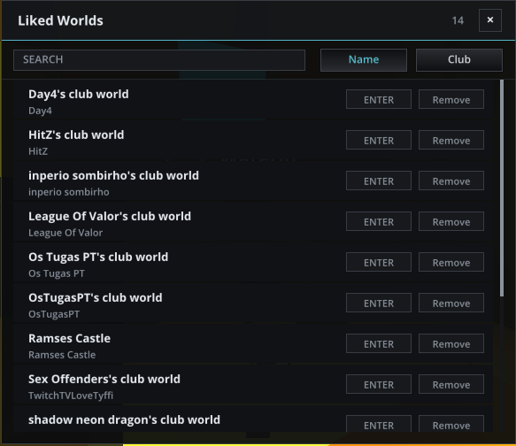 Zakros UI - Liked Worlds preview