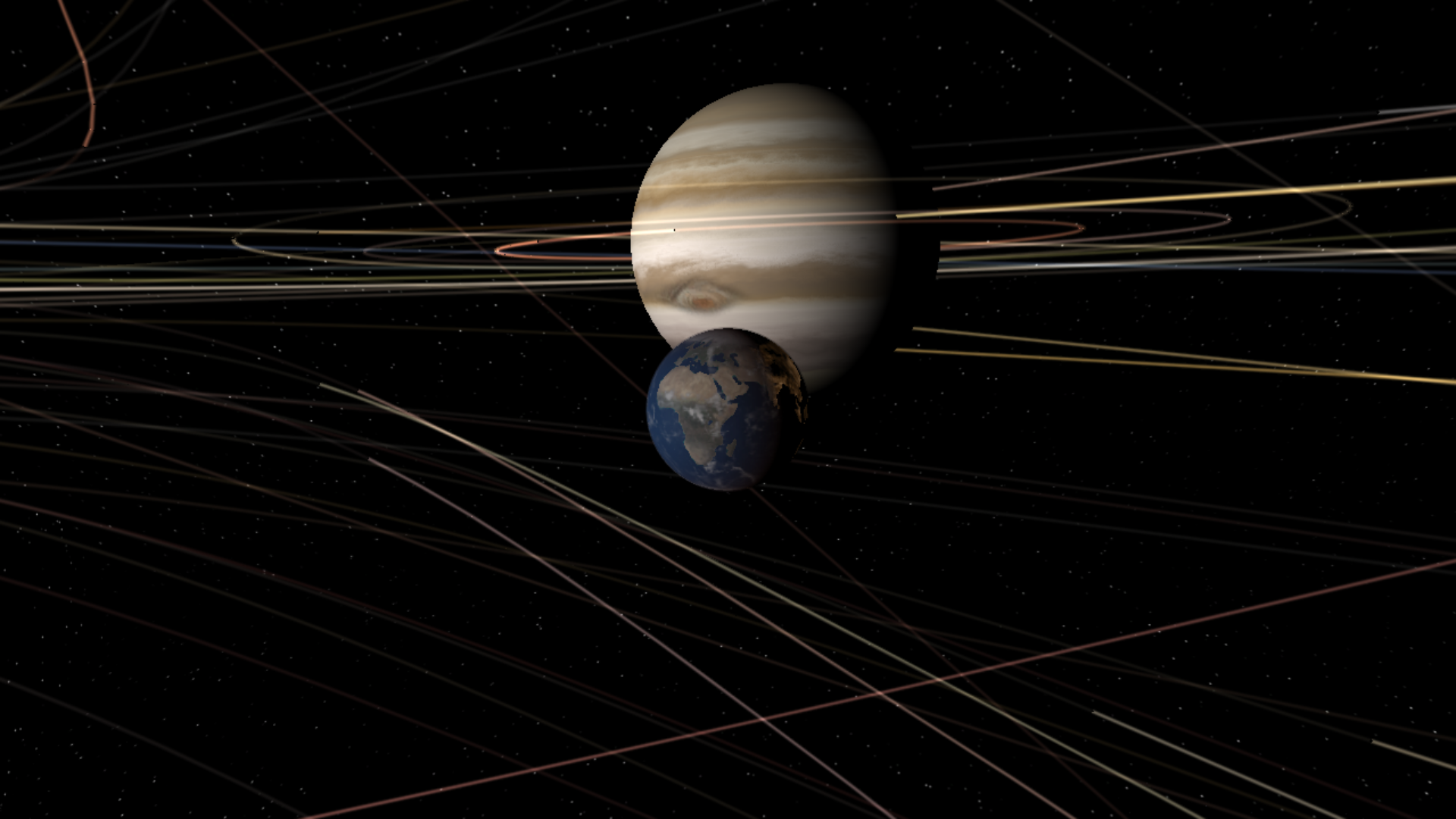 Earth in orbit around Jupiter like Moon, Jupiter around Sol like Earth