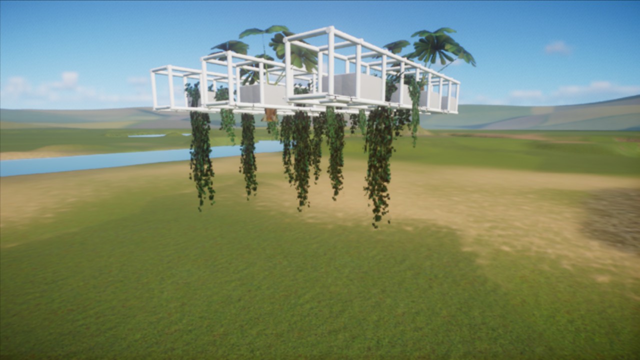 Overhead PLanters and light fixtures