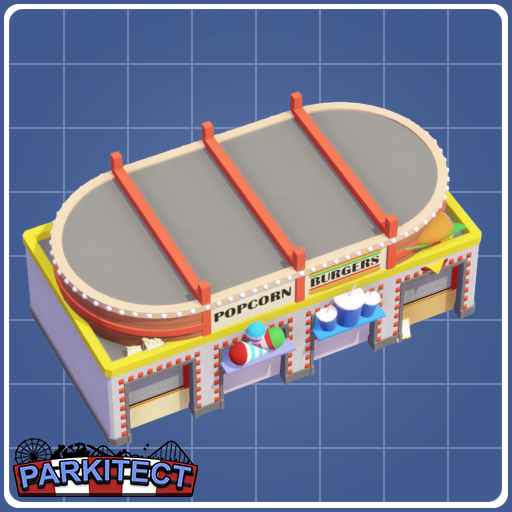 Concrete Food Stand with Four Shops and Lighting