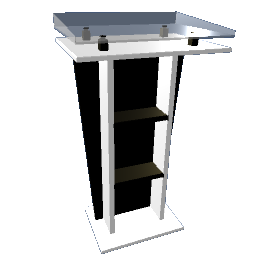 Host Stand, Podium - White Wood  Brushed Gold Frosted Glass