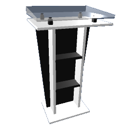 Host Stand, Podium - White Wood  Brushed Steel Frosted Glass