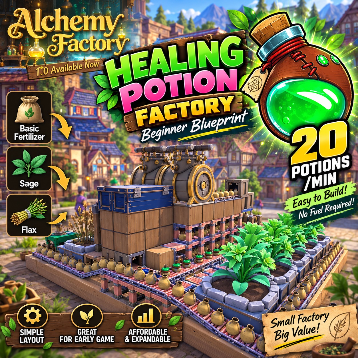 Healing Potion Factory — 20/min | Beginner Blueprint