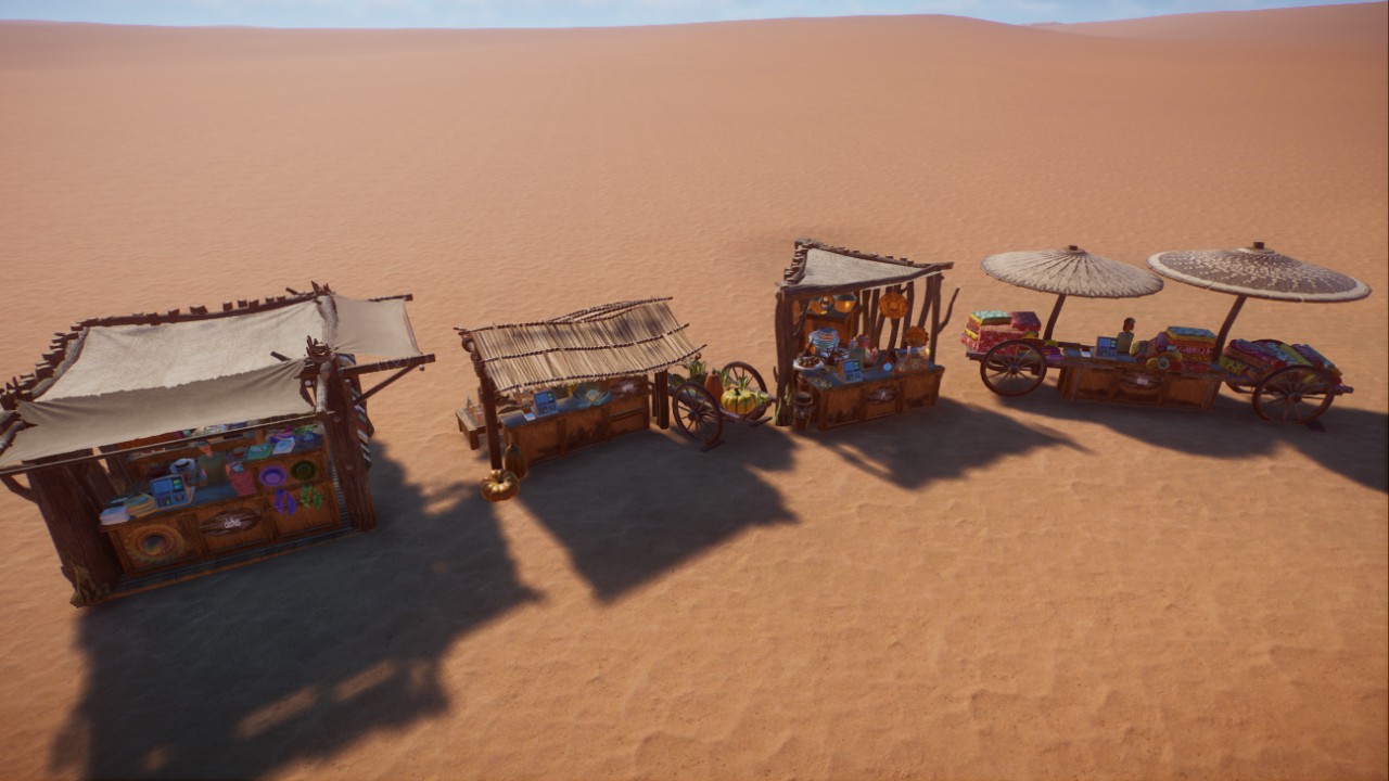4 desert-themed market stalls, 4 Wüsten Marktstände