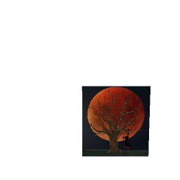girl on swing under red moon art