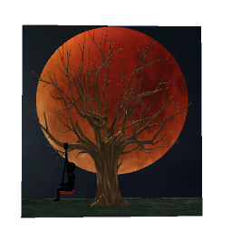 boy on swing under red moon art
