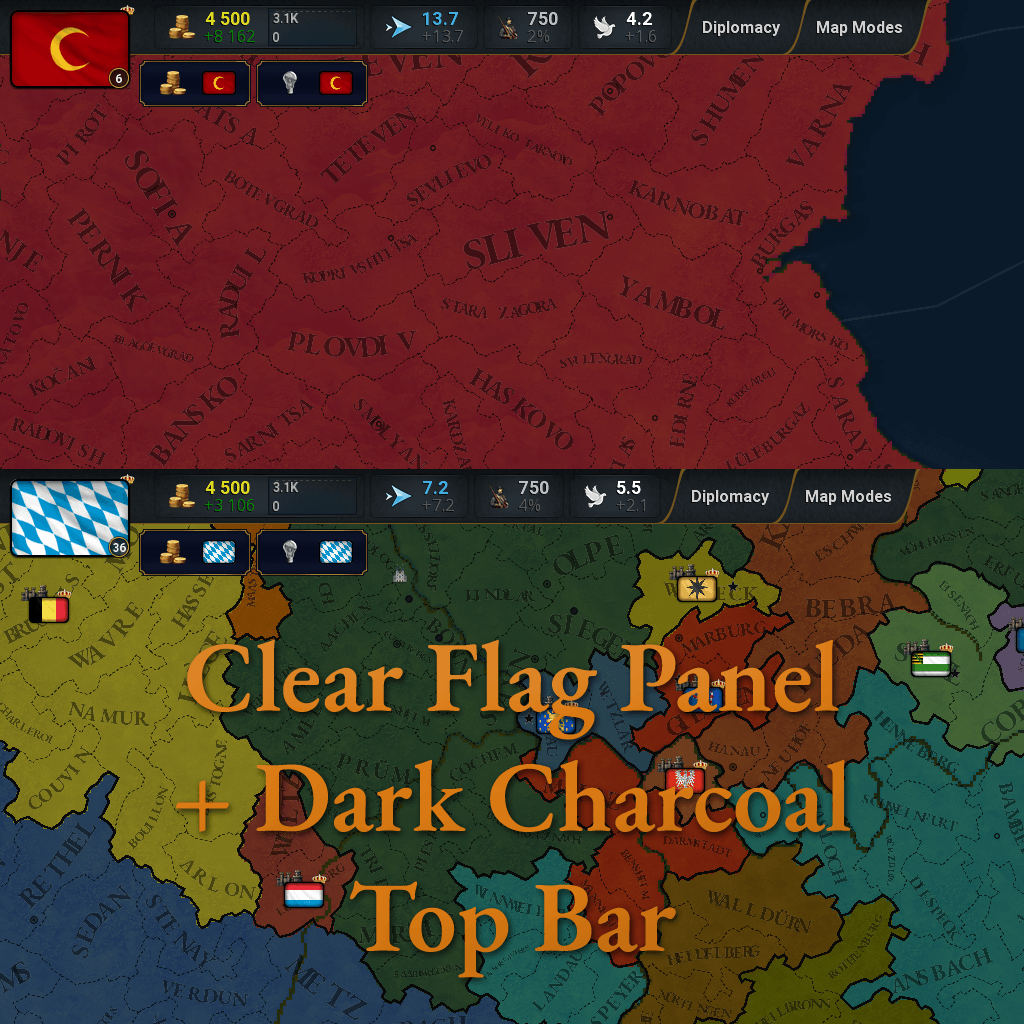 Clear Flag Panel + Dark Charcoal Top Bar