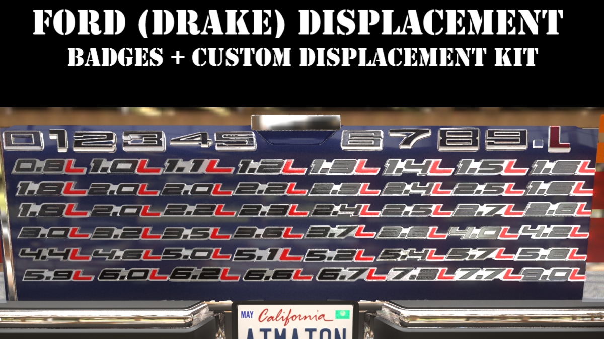 Ford (Drake) Displacement Badges + Custom Displacement Kit