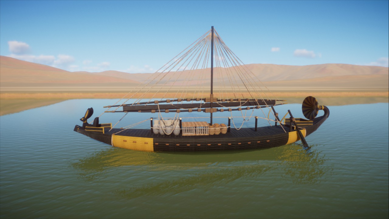 Old Egypt - Black Fennec Fox Cargoship reefed sail