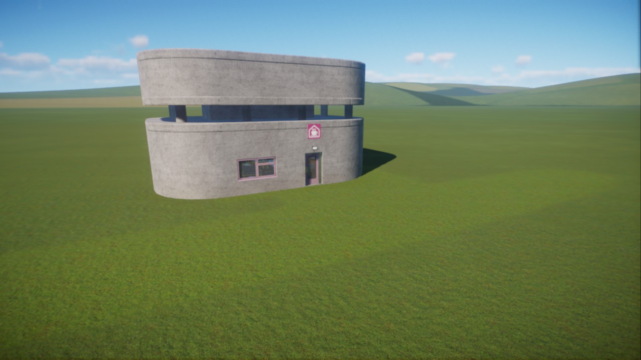 Brutalist style staff center, large