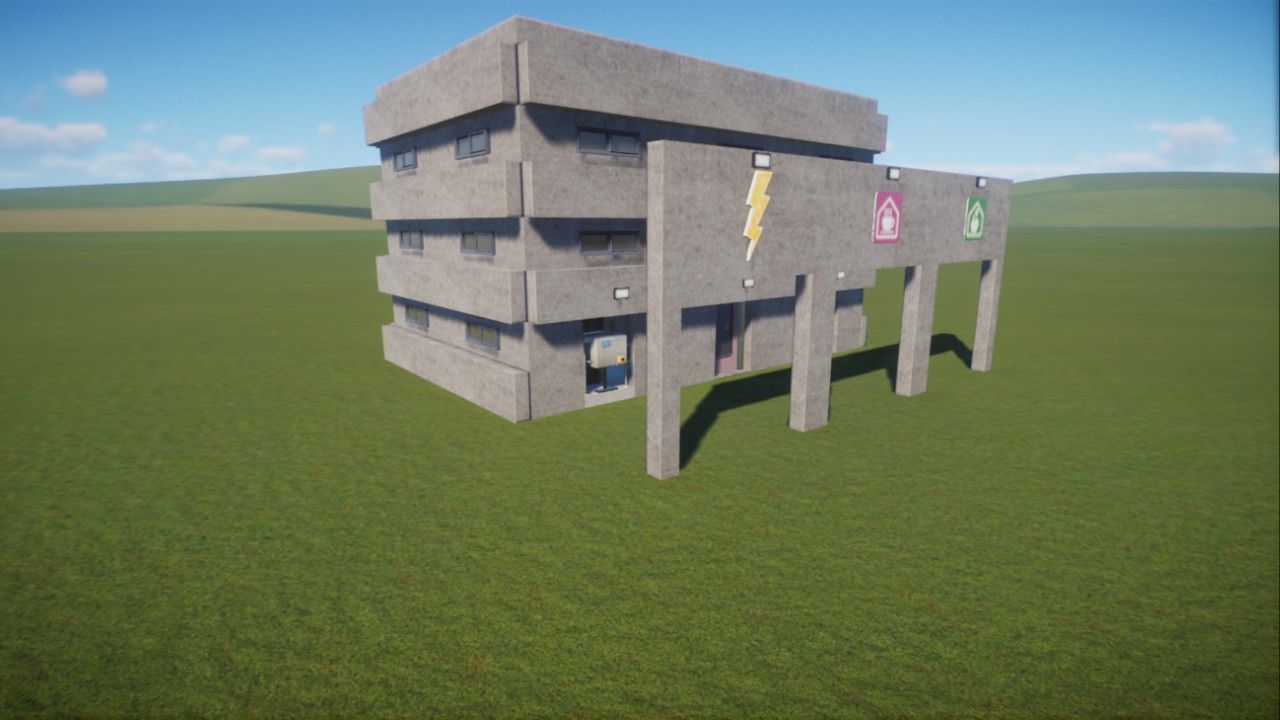Brutalist maintenance building (small (electric, keeper hut, staff center)