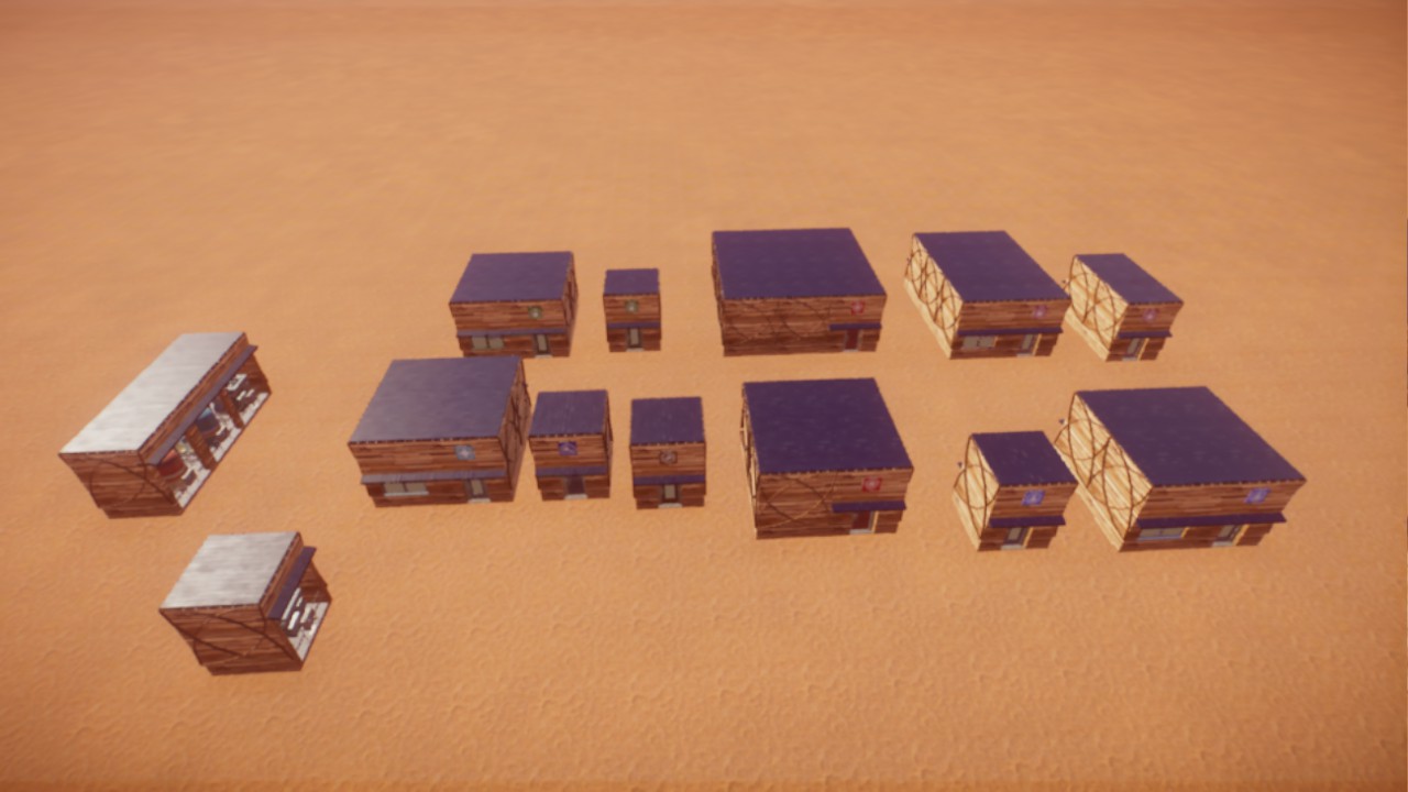 Blue and wood theme staff buildings