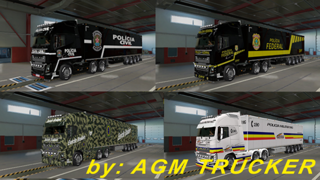 SKIN TRUCK VOLVO E REBOQUE POLICIA FEDERAL,CIVIL,MILITAR EXERCITO BRASILEIRO