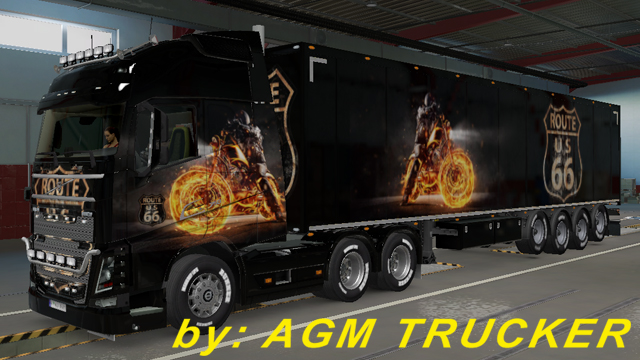 SKIN TRUCK VOLVO FH E REBOQUE (ROTA 66) - CANAL AGM TRUCKER