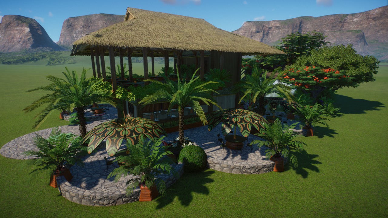 Tropical Restaurant and Waterfall