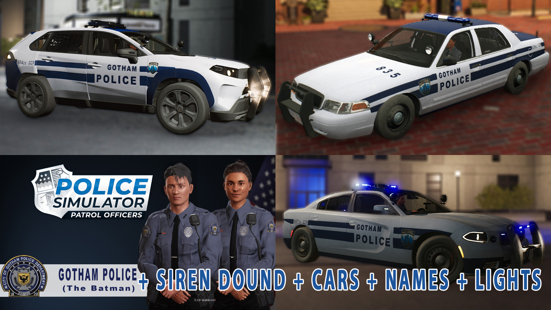 Pack - Gotham City Police - The Batman (Cars, Uniform, names, Lights and Sound)
