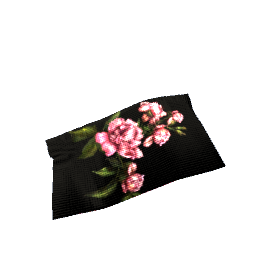 Pleated Rug Black with Pink Rose