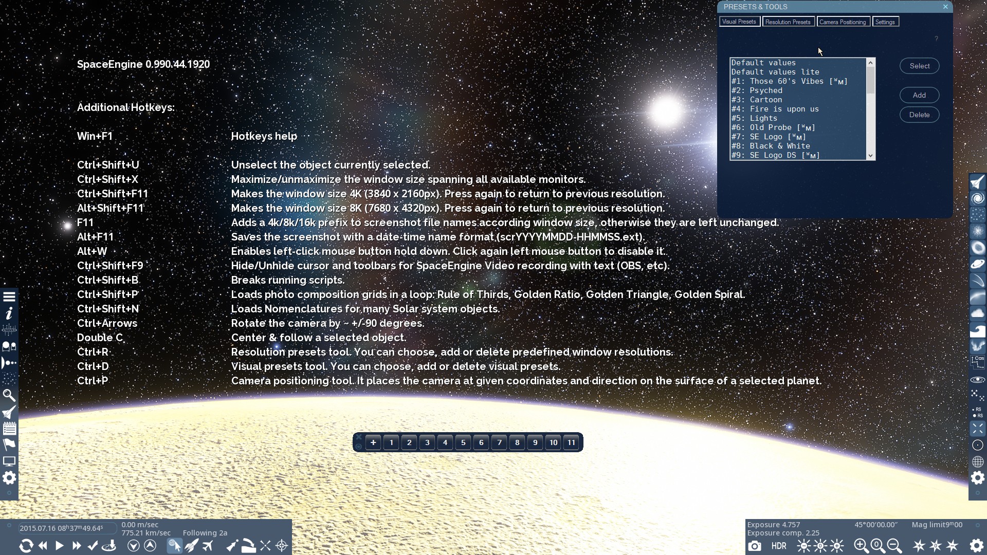 SpaceEngine additional hotkeys (AutoHotKey scripting system)