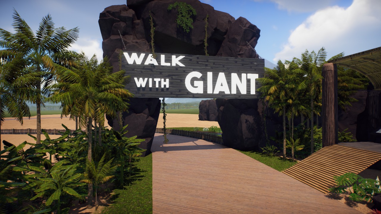   walk with giant sign