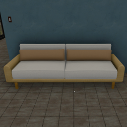 Rattan Sofa White with Tan Pillows