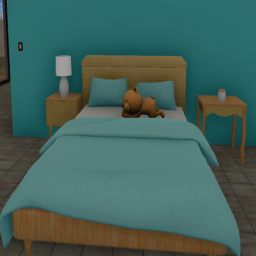 Rattan and Bamboo Bed Ice Blue