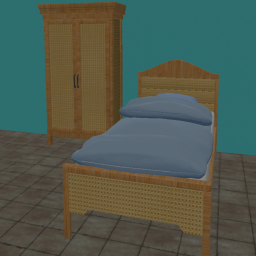 Rattan Bed Single Light Blue
