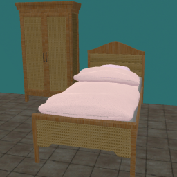 Rattan Bed Single Light Pink