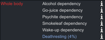 Deathrest do not increase Chem dependency