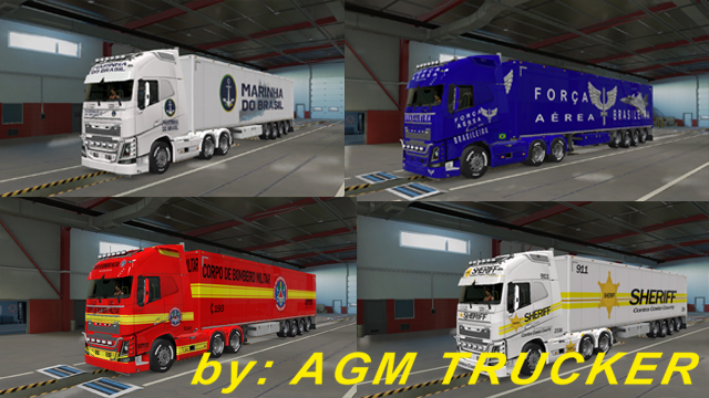 SKIN TRUCK VOLVO FH E REBOQUE AERONAUTICA,MARINHA,POLICIA AMERICANA,CORPO DE BOMBEIRO - CANAL AGM TRUCKER