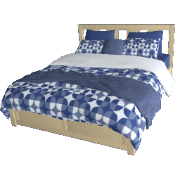 Blue Geometric Bed - Beech, blue and white