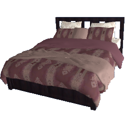 Muave Damask Bed -Dark wood, muaves, cream
