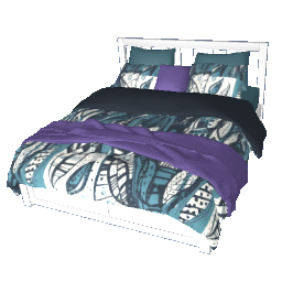 Teal Polynesian Print Bed - Purple, teal, dark blue and white