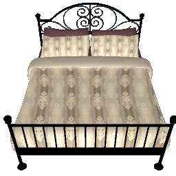 Decorative Metal Bed - Cream Damask and Burgundy, Black with Gold Fillagree