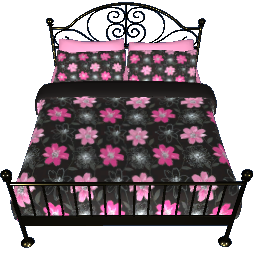 Decorative Metal Bed - Pink Flowers, Gold with Black filligree