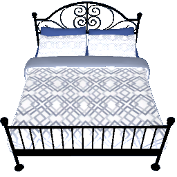 Decorative Metal Bed - Gray Diamonds with Blue, Black with Chrome filligree