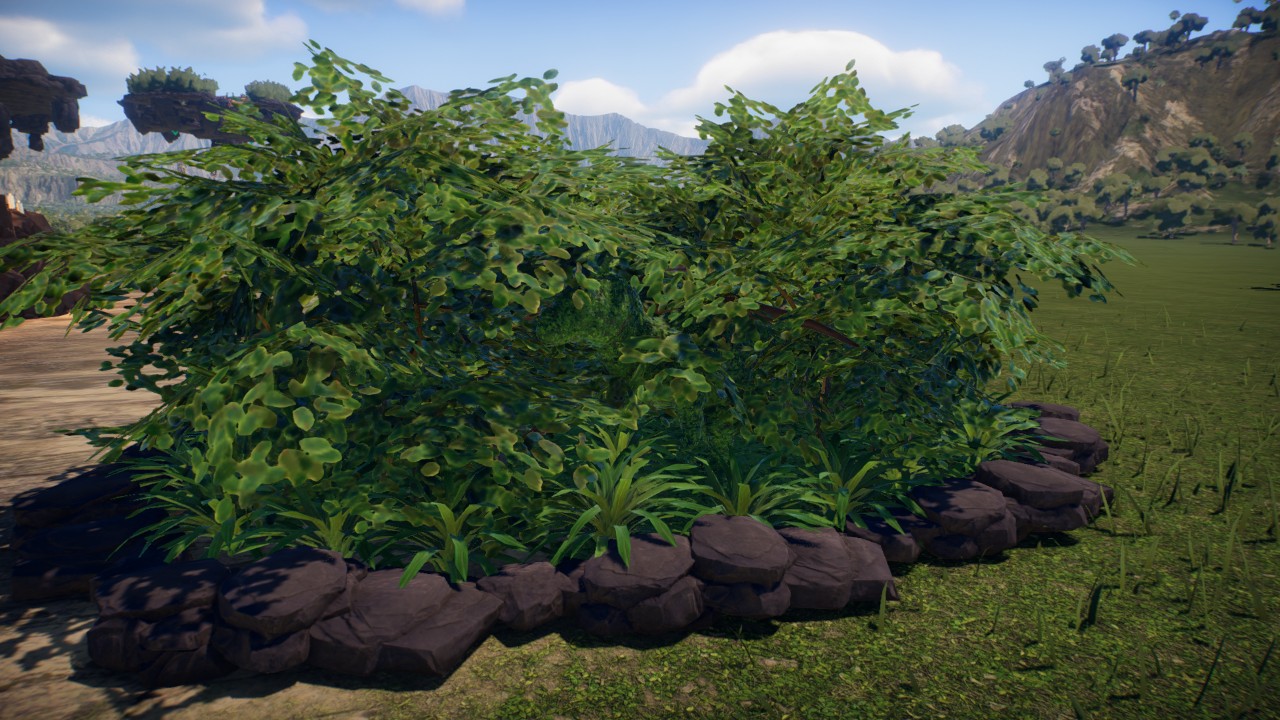 Statues in bushes.