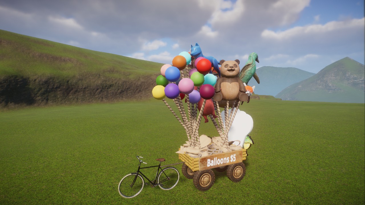 wooden wagon with balloons, Wagen mit Ballons