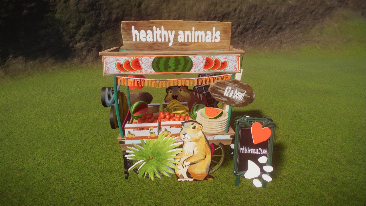 trolley with fruit for the animals, Wagen Früchte für die Tiere