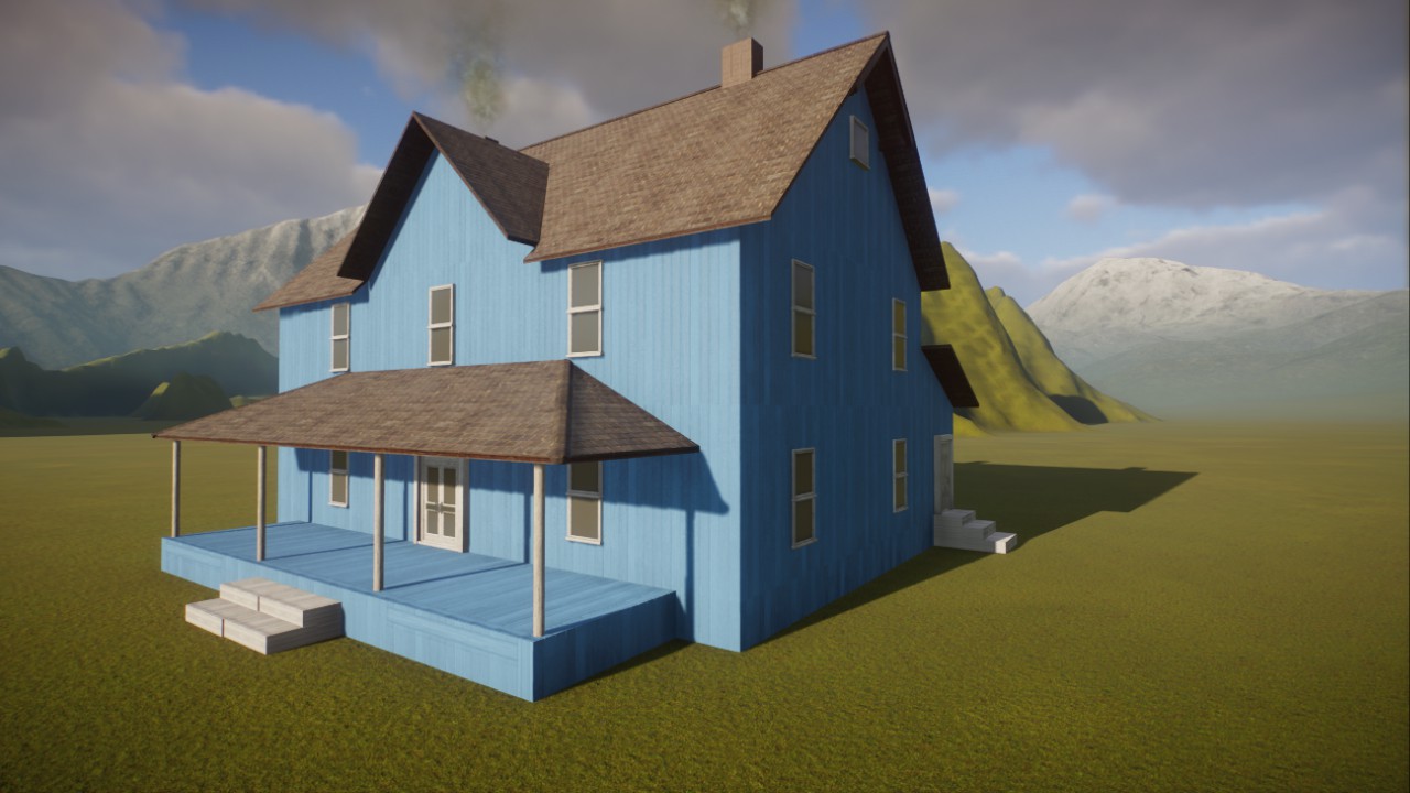 Rustic Blue Farm House with Lean-to