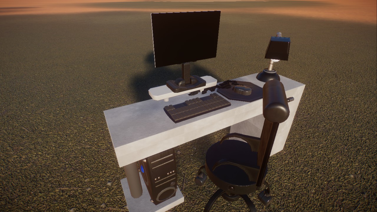 office furniture, desk, computer, realistic size, Büroschreibtisch mit Computer