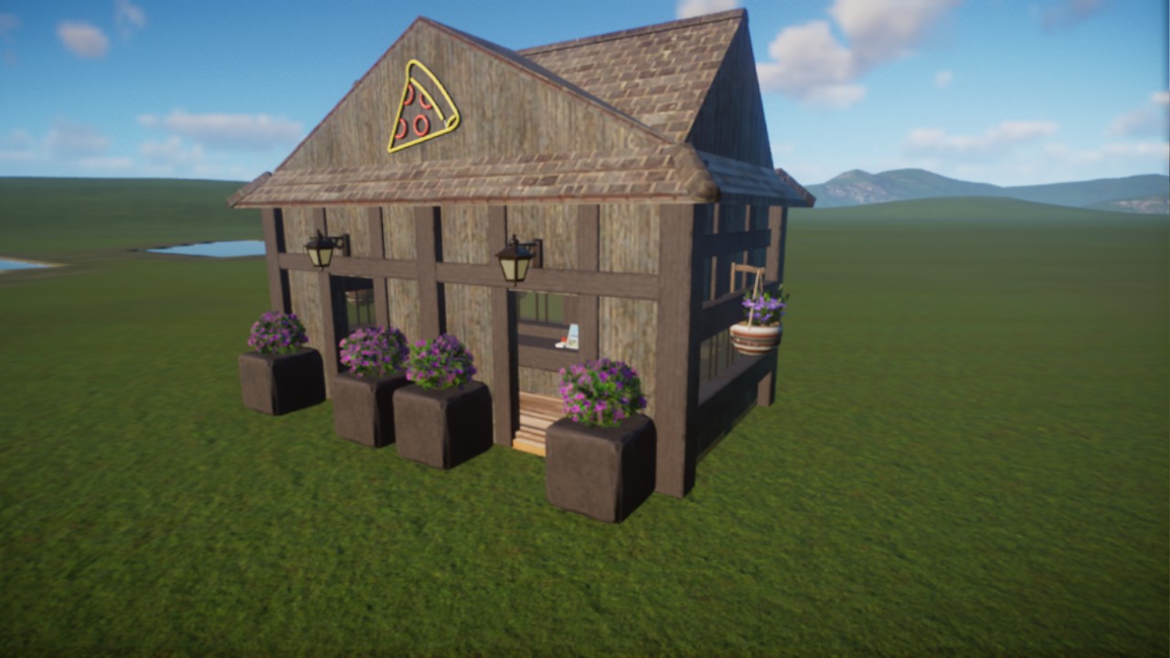 cute cabin pizza shop