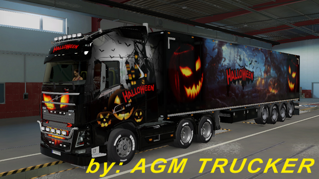 SKIN TRUCK VOLVO FH E REBOQUE (HALLOWEEN) - CANAL AGM TRUCKER