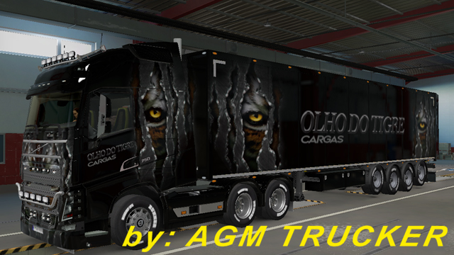SKIN TRUCK VOLVO FH E REBOQUE (OLHAR DO TIGRE) - CANAL AGM TRUCKER