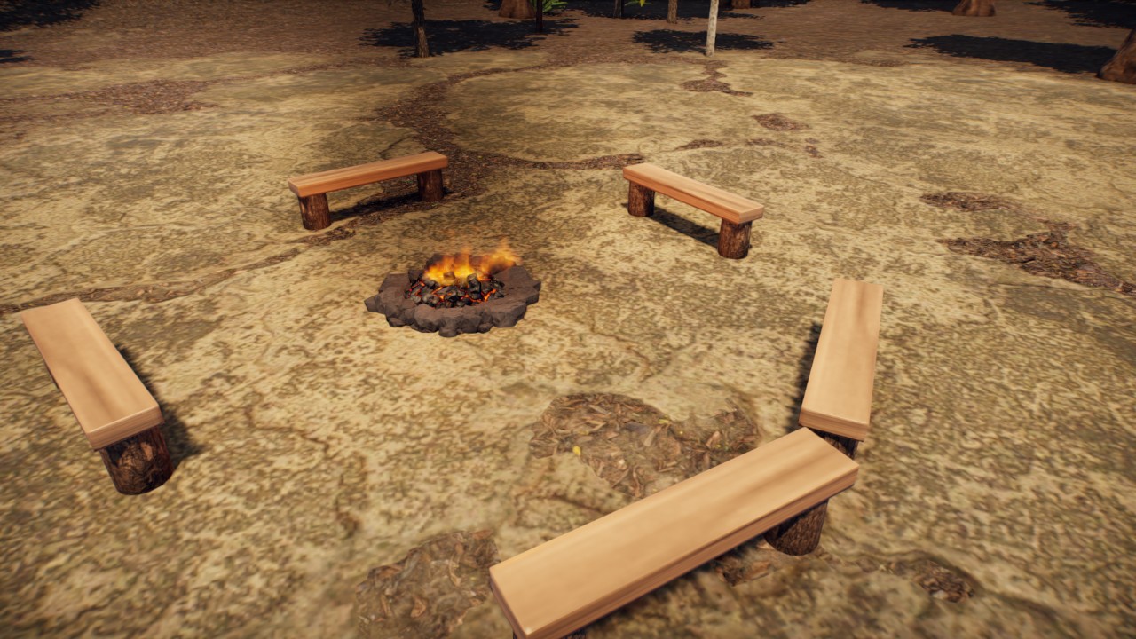 Campfire with benches