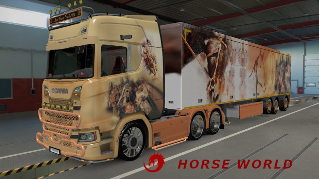 ETS2 Horse world skin for Scania S Next Gen + scs box trailers